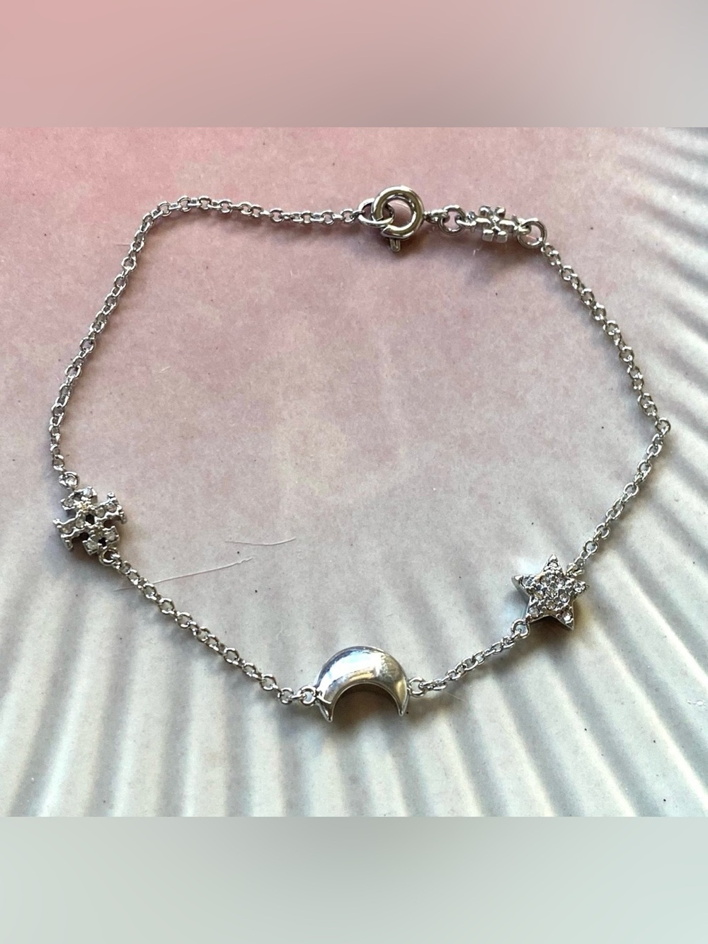 NWOT Tory Burch Moon Star Celestial Swarovski Crystal Silver Tone Chain Bracelet